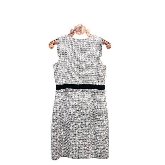 J. Crew Metallic Tweed Fringe Sheath Grey Velvet Banded Waist Knee Length 6 - Picture 2 of 12